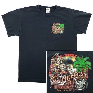 Ocean City Bikefest T-Shirt Pirate Skeleton Biker Palm Tree 2011 Maryland Large